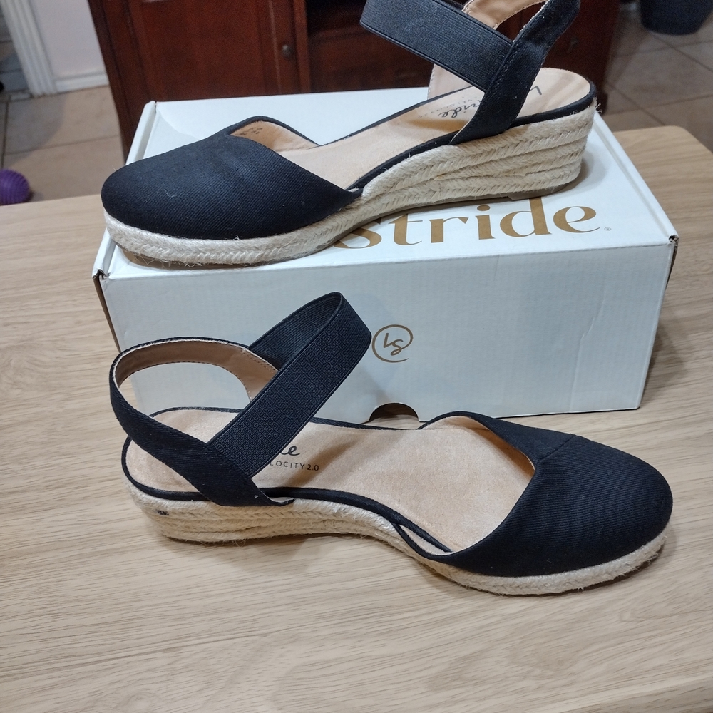 Life Stride Black Espadrille Wedges
